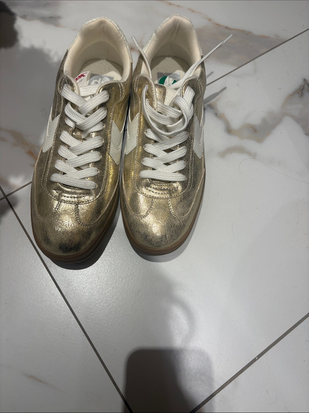 Dolce Vita Metallic Gold & White Women's Sneakers